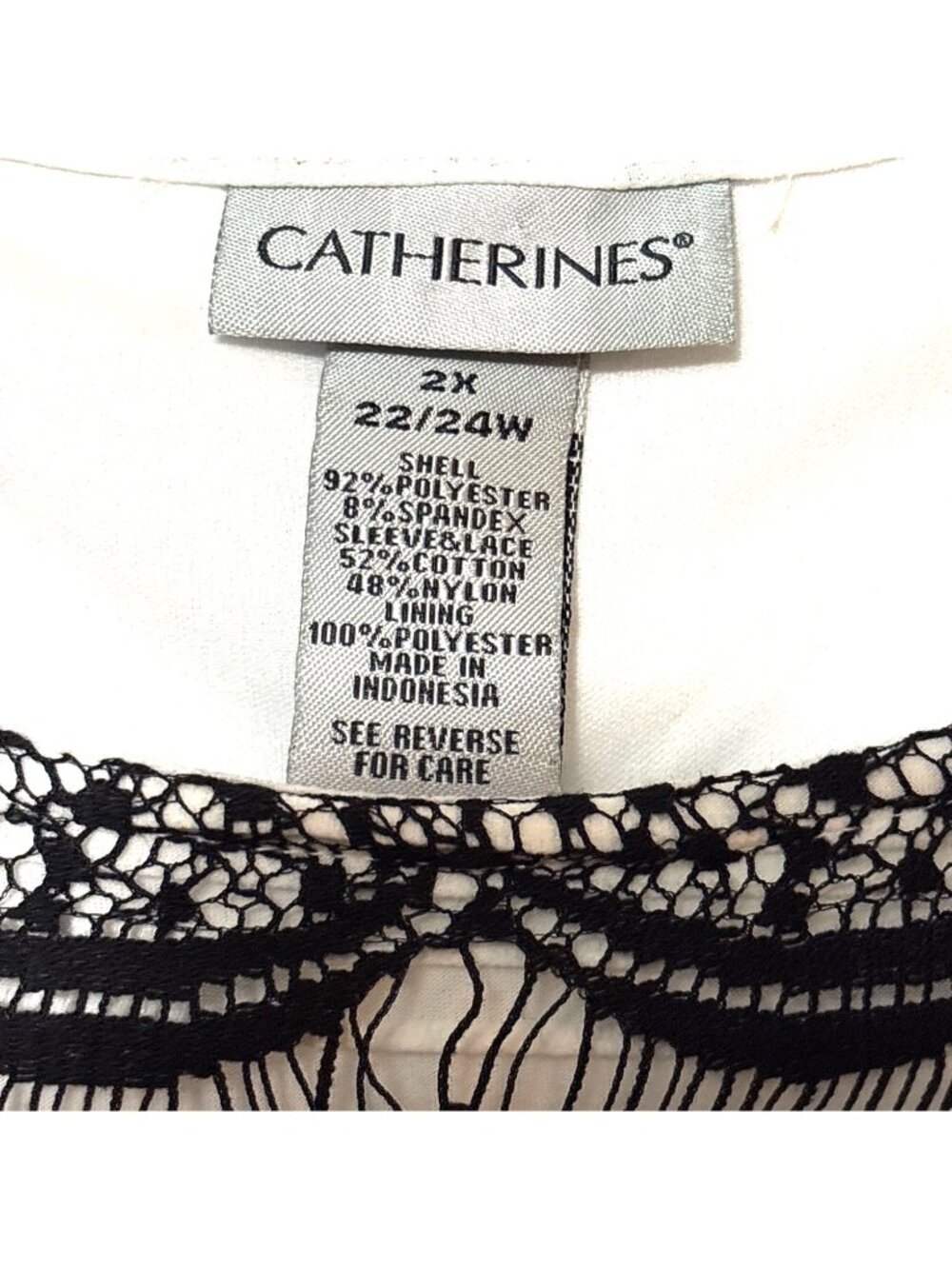Black & White Lace Overlay Dress By Catherines 2X 22/24W Polyester/Spandex Blend - Picture 2 of 5
